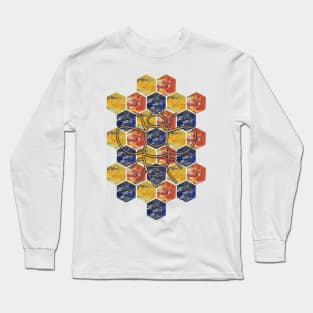 Red, Yellow, Green Honeycomb & Bee Graphic Long Sleeve T-Shirt